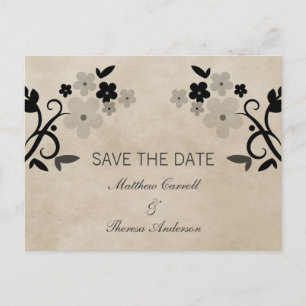 Grau Sweet Vintag floral Save the Date Postkarte