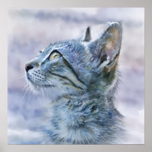 Grau Tabby Kitten Profil Wasserfarbe Art Poster