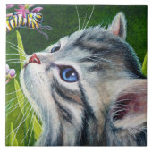 Grau Tabby Kitten & Raupe Fliese (Vorderseite)