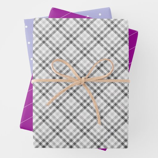 Grau-Tartan-Muster mit Lila Lilac Geschenkpapier Set (Beispiel)