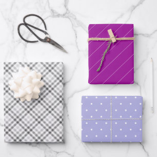 Grau-Tartan-Muster mit Lila Lilac Geschenkpapier Set