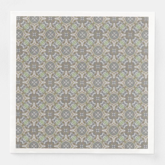 Grau, Taupe, grünes, karabiniertes Muster Serviette (Vorderseite)