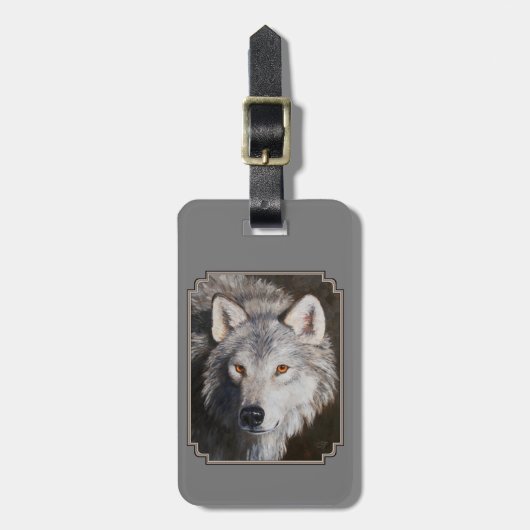Grau Timber Wolf Face Gepäckmarke Gepäckanhänger (Vorderseite vertikal)