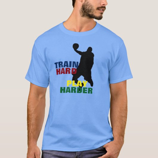 Grau Train Hard Play Harder Basketball T - Shirt (Vorderseite)