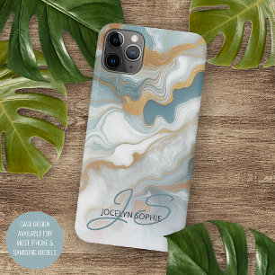 Grau Türkis Blau Gold Weiß Marmor Kunst Muster iPhone 16 Pro Max Hülle