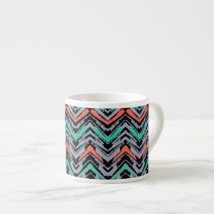Grau, Türkis und Korallen Handgezeichnetes Chevron Espressotasse
