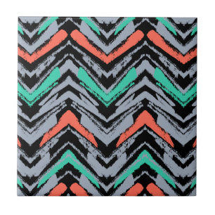 Grau, Türkis und Korallen Handgezeichnetes Chevron Fliese
