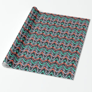 Grau, Türkis und Korallen Handgezeichnetes Chevron Geschenkpapier