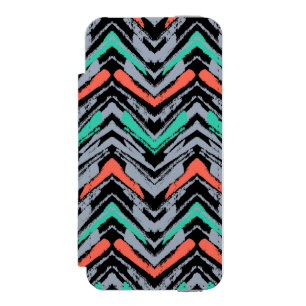 Grau, Türkis und Korallen Handgezeichnetes Chevron Incipio Watson™ iPhone 5 Geldbörsen Hülle
