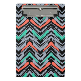 Grau, Türkis und Korallen Handgezeichnetes Chevron Mini Klemmbrett
