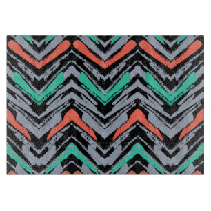 Grau, Türkis und Korallen Handgezeichnetes Chevron Schneidebrett