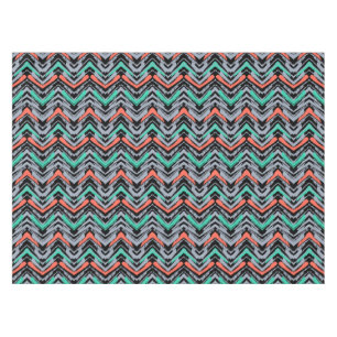 Grau, Türkis und Korallen Handgezeichnetes Chevron Tischdecke