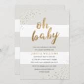 Grau u. Goldstreifenconfetti-oh Babyparty laden Einladung (Vorne/Hinten)
