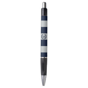 Grau-u. Marine-Blau-gestreiftes Monogramm Kugelschreiber