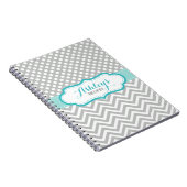 Grau und Aqua Blue Polka Dots Muster Notizblock (Rechte Seite)