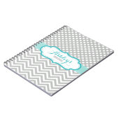 Grau und Aqua Blue Polka Dots Muster Notizblock (Linke Seite)