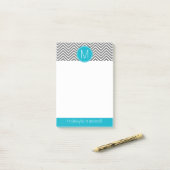 Grau und Aqua Chevrons mit Single Monogram Post-it Klebezettel (Auf Schreibtisch)