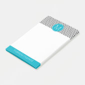 Grau und Aqua Chevrons mit Single Monogram Post-it Klebezettel (angewinkelt)