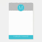 Grau und Aqua Chevrons mit Single Monogram Post-it Klebezettel (Vorderseite)