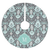 Grau und Aqua Ikat Monogram Polyester Weihnachtsbaumdecke (Vorderseite)