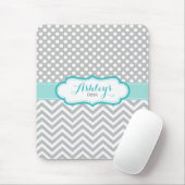 Grau und Aqua Personalisiert Polka Dots Muster Mousepad (Mit Mouse)
