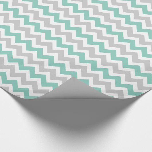 Grau und Aqua Zigzag Zickzack Streifen Geschenkpapier (Ecke)