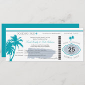 Grau und Aquamarin Puerto Rico Boarding Pass Weddi Einladung (Vorne/Hinten)