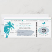 Grau und Aquamarin Puerto Rico Boarding Pass Weddi Einladung (Vorderseite)
