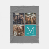 Grau und Aquamarin Square 3 Foto Collage Monogram Fleecedecke (Vorderseite)