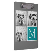 Grau und Aquamarine Instagram-FotoCollage Monogram Klemmbrett (Rechts)