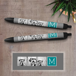 Grau und Aquamarine Instagram-FotoCollage Monogram Kugelschreiber