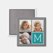 Grau und Aquamarine Instagram-FotoCollage Monogram Magnet (Vorderseite/Rückseite)