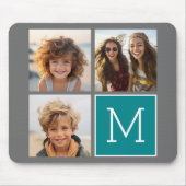 Grau und Aquamarine Instagram-FotoCollage Monogram Mousepad (Vorne)