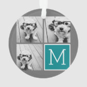Grau und Aquamarine Instagram-FotoCollage Monogram Ornament (Rückseite)