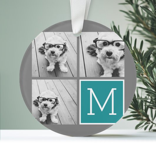Grau und Aquamarine Instagram-FotoCollage Monogram Ornament