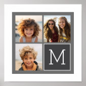 Grau und Aquamarine Instagram-FotoCollage Monogram Poster (Vorne)