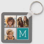 Grau und Aquamarine Instagram-FotoCollage Monogram Schlüsselanhänger (Rückseite)
