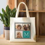 Grau und Aquamarine Instagram-FotoCollage Monogram Tragetasche<br><div class="desc">Verwenden Sie 3 quadratische Fotos,  um ein einzigartiges und persönliches Geschenk zu schaffen. Oder man behalte den Hipster Welpe und macht einen trendigen Sake. Wenn Sie die Bilder anpassen müssen,  klicken Sie auf das Werkzeug anpassen,  um Änderungen vorzunehmen.</div>