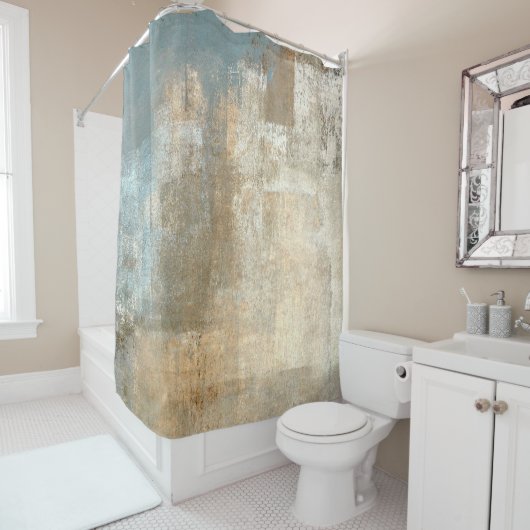 Grau und Beige Abstrakte Kunst Malerei abstrakt, K Duschvorhang (Beispiel)