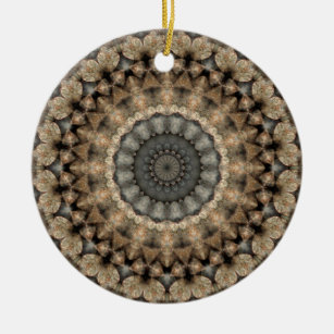 Grau und Beige Kies Runde Mandala Kaleidoskop Keramik Ornament