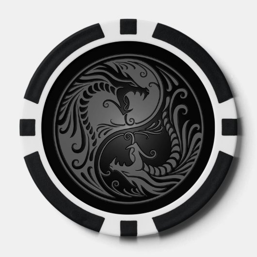 Grau und Black Yin Yang Dragon Pokerchips (Vorderseite)