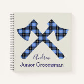Grau und Blau Junior Trauzeuge karierte ax Notizblock (Vorderseite)