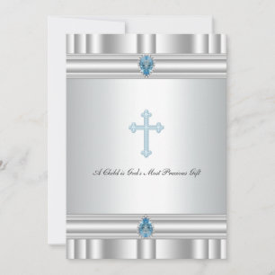 Grau und Blue Cross Boys Christening Einladung