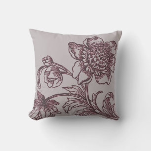 Grau und Burgund Botanisch  Blume im Blut Kissen