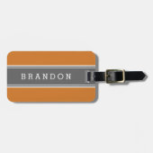 Grau und Burnt Orange Rugby Stripe Custom Monogram Gepäckanhänger (Vorderseite horizontal)