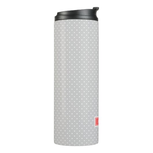 Grau und Coral Tiny Dots Monogram Thermosbecher (Nach links gedreht)