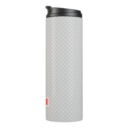 Grau und Coral Tiny Dots Monogram Thermosbecher (Nach rechts gedreht)