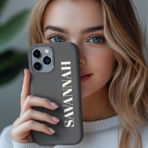 Grau und Creme personalisierter Name einfach  iPhone 13 Pro Max Hülle