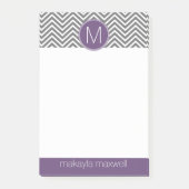 Grau und Eggplant Chevrons mit Custom Monogram Post-it Klebezettel (Vorderseite)