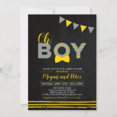 Grau und Gelb | Tafel "Oh Boy" Babydusche Einladung (Vorderseite)